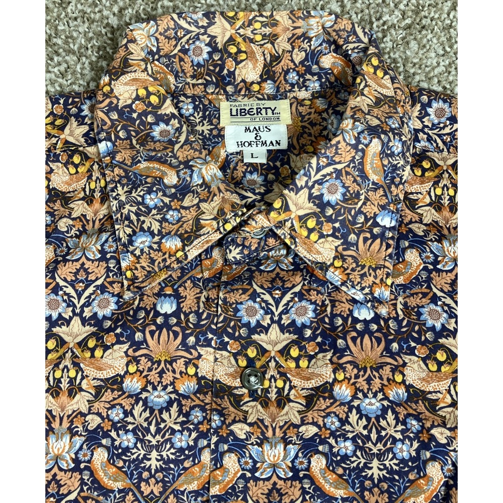 Maus Hoffman Liberty of London Fabric Shirt Mens Large Floral Bird Button Up S/S